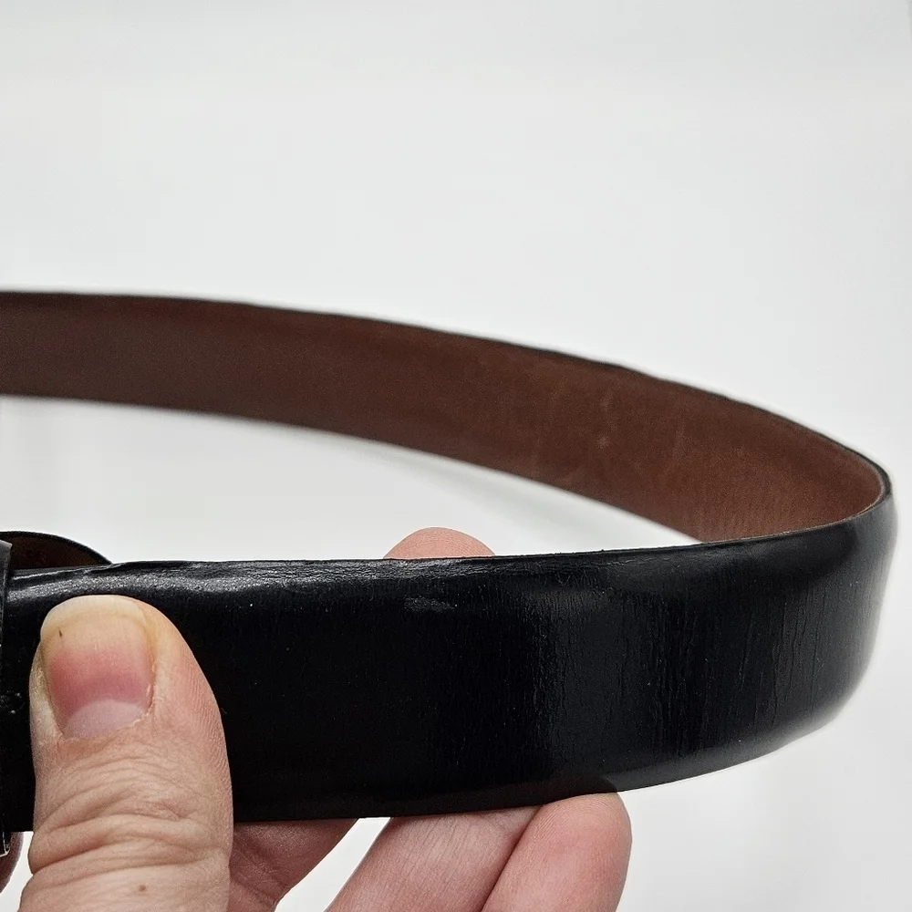Cole Haan black leather belt with square silver tone buckle size 38